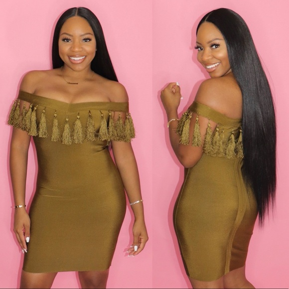 Shes A Trophy Olive Tassel Bandage Dress -BOUTIQUE - Picture 2 of 2